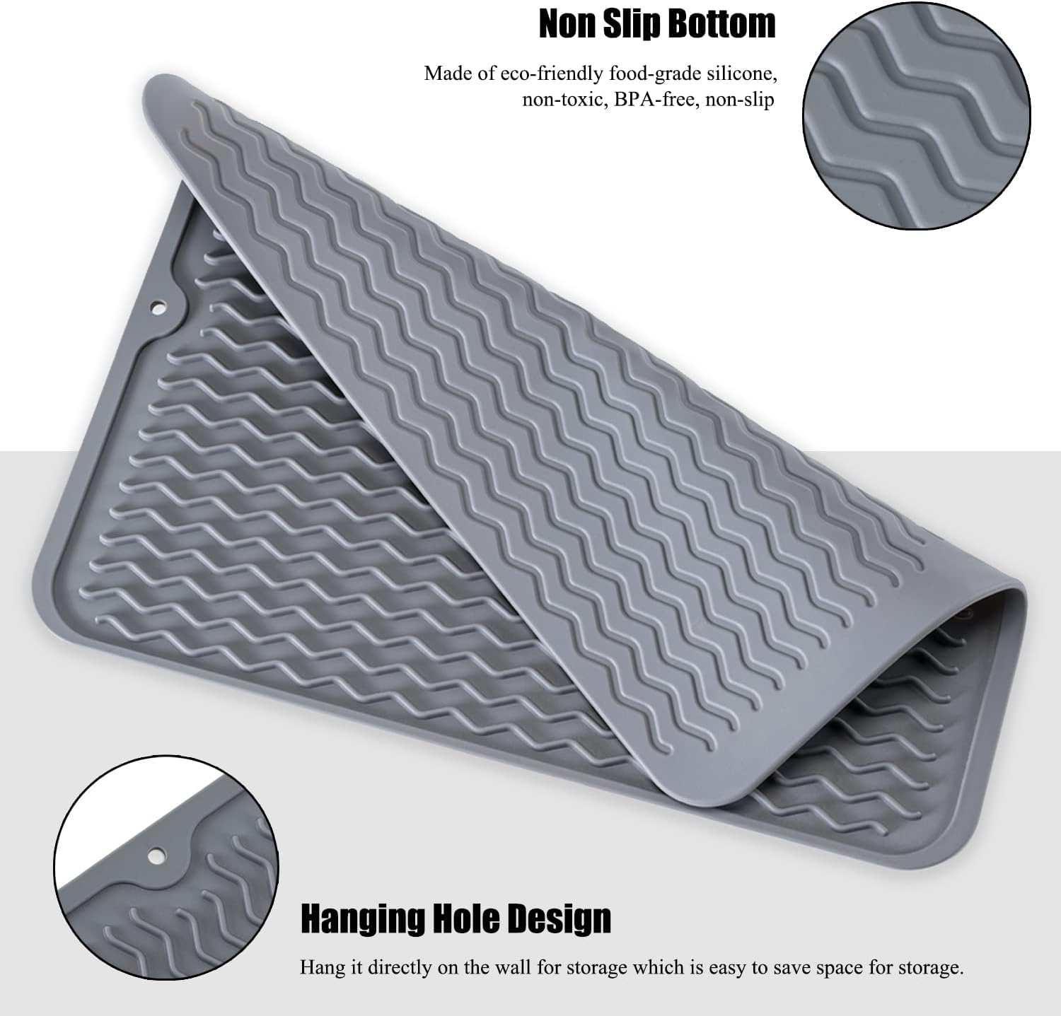 ZIBUYU Dish Drying Mat for Kitchen with Raised Wave Pattern and 230°C Heat Resistance | 16 x 12 in Food‑Grade Silicone