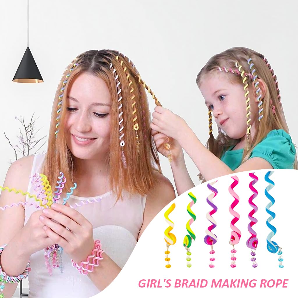 PALAY Spiral Hair Braids Makers 6Pcs 10in with Beaded Charms for Girls Kids Party | Easy Styling Accessories