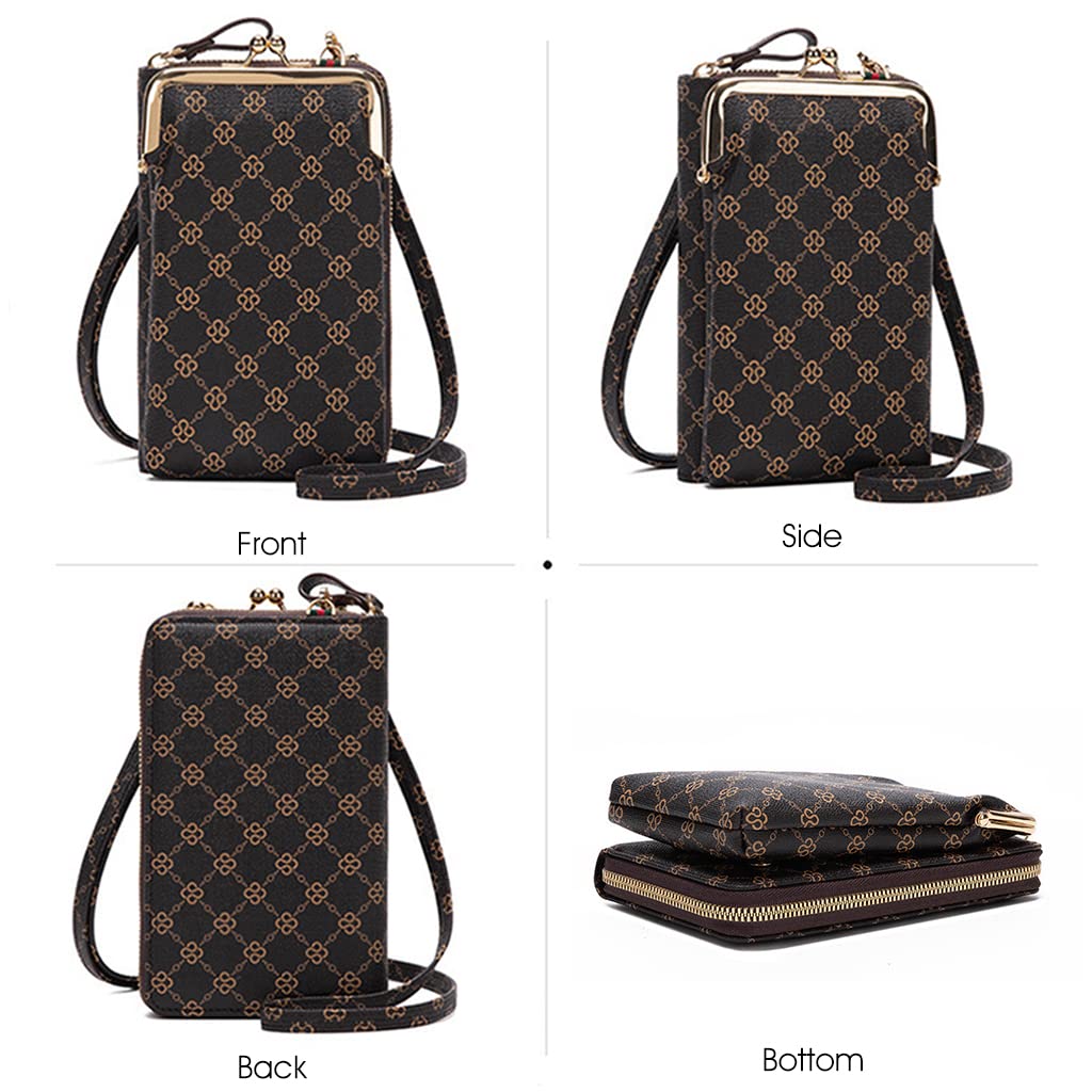 PALAY Crossbody Phone Bag for Women with Zipper Pocket Purse 7x4.3x2.5 in | Brown 2PCS