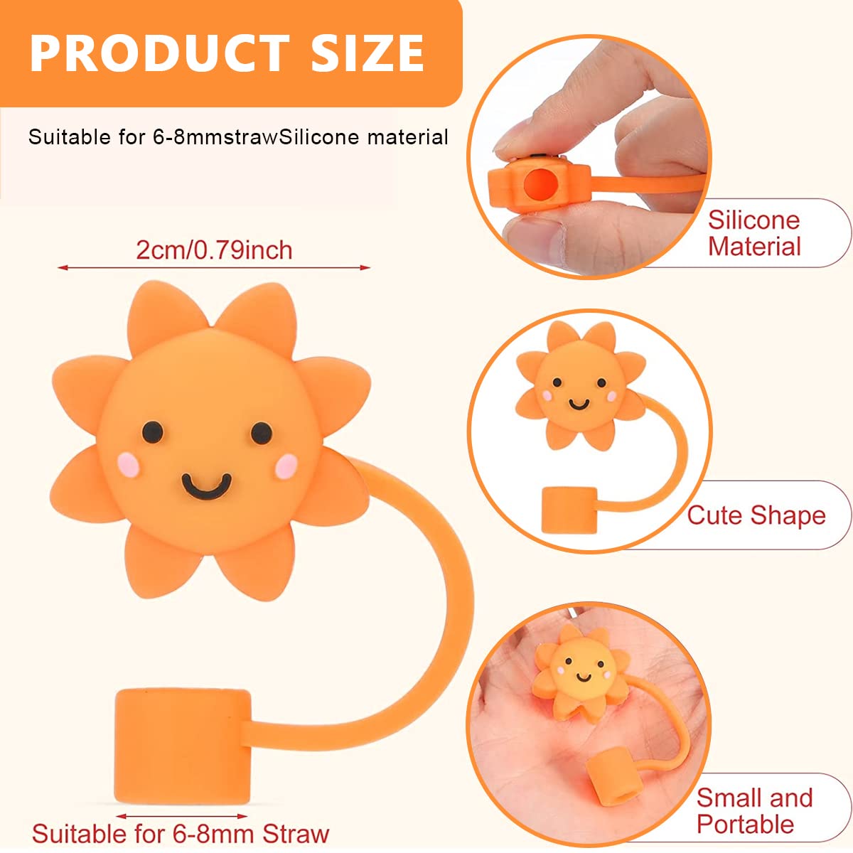 HASTHIP Silicone Straw Tips Cap for 6–8 mm Reusable Straws with Anti-Lost Loop | 6pcs Dustproof Cartoon Lids for Kids