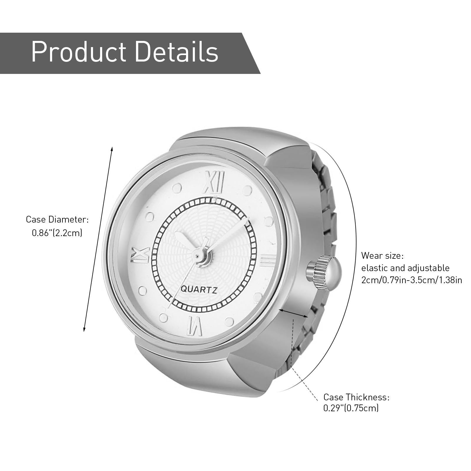 Venzina Ring Watch for Women with Stretchy Band Fit 0.79–1.38 in Silver Color | Gift Box