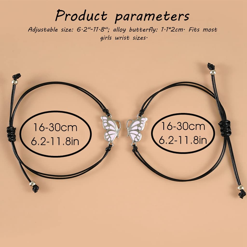 Zibuyu Friendship Bracelets for Lovers and Friends featuring Magnetic Butterfly Design | Adjustable 6–11.8 in Alloy Pair