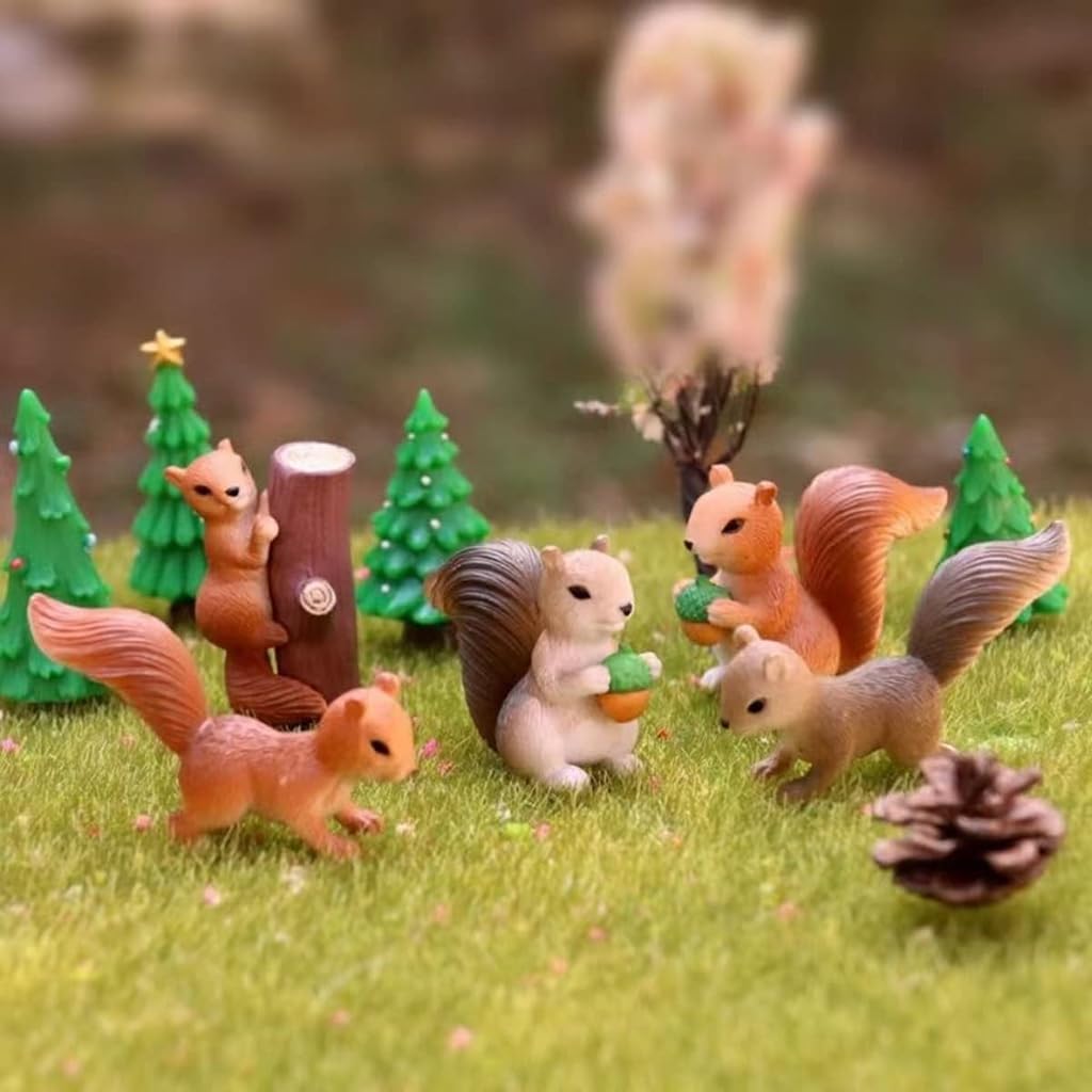Zibuyu Mini Squirrel Figurines for Home Décor and Fairy Gardens featuring 4 Eco-Friendly Pieces