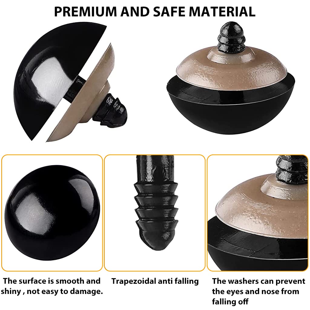 ZIBUYU Safety Eyes for Doll Making with 135 pcs Set featuring Screw Thread Washers | Plastic Craft Eyes for Stuffed Animals and DIY Plush Toys