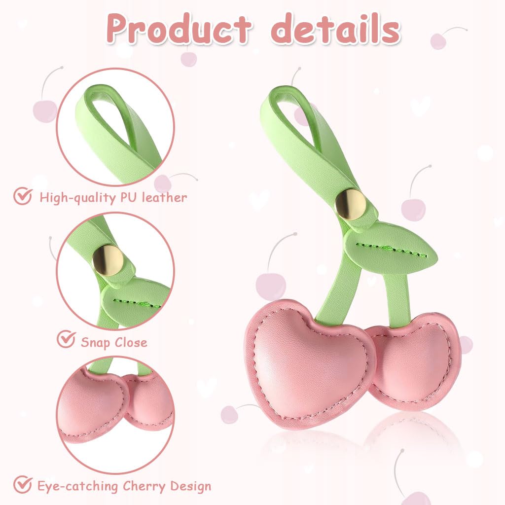 SANNIDHI Keychain for Handbags featuring Snap Button Closure with Pink PU Cherry Charm 7x11 cm | Cute Gift for Women and Girls