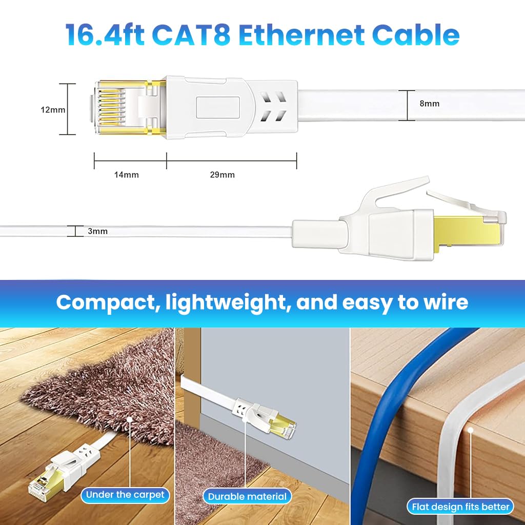 Verilux Cat8 Ethernet Cable for Gaming and Streaming with 40Gbps 2000MHz Speed | 16.4ft S/FTP UV-Resistant Design