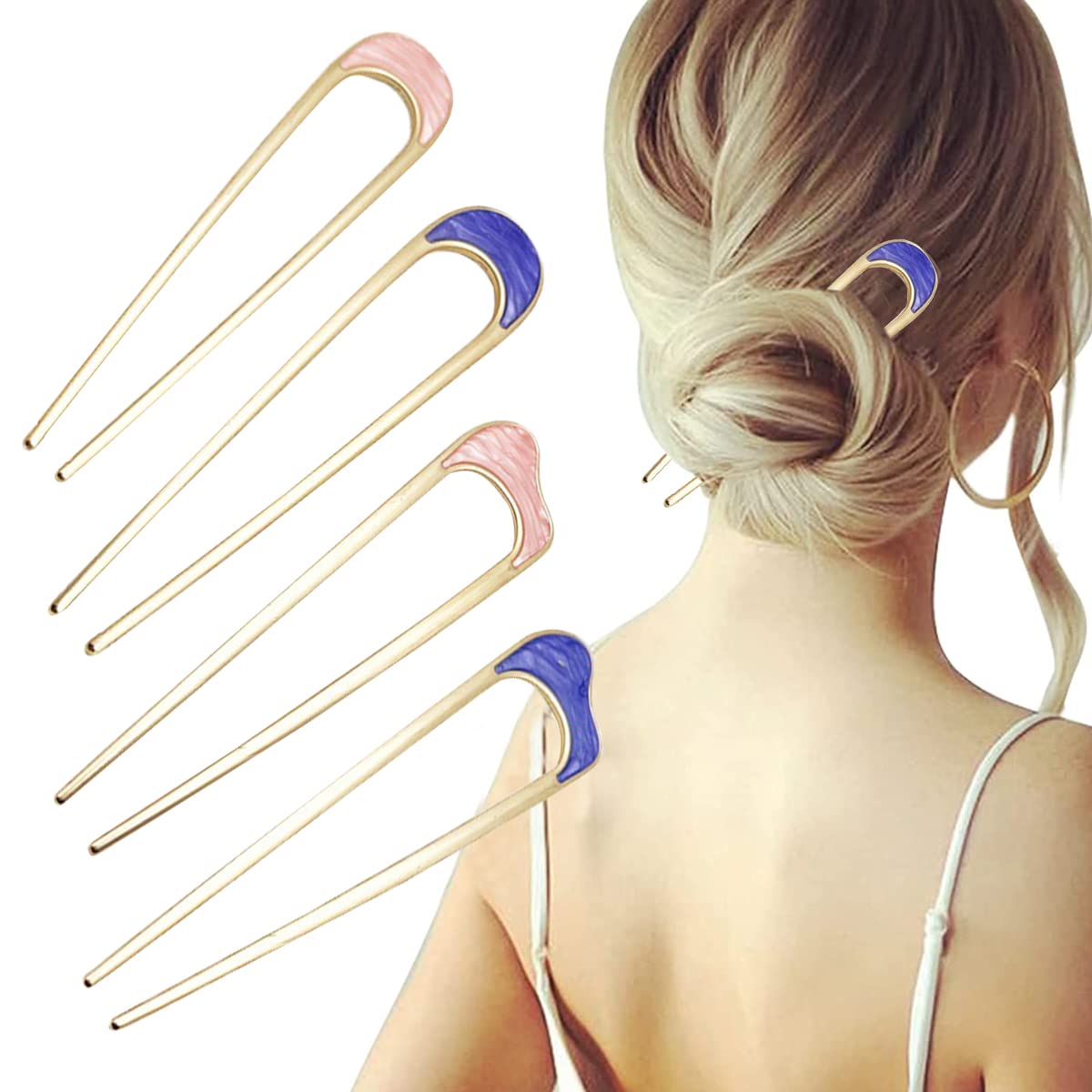 MAYCREATE® 4Pcs Hair Pins for Women U-Shaped Metal Hair Sticks Chignon Pins Vintage Hair Chopsticks Girls Hair Accessories