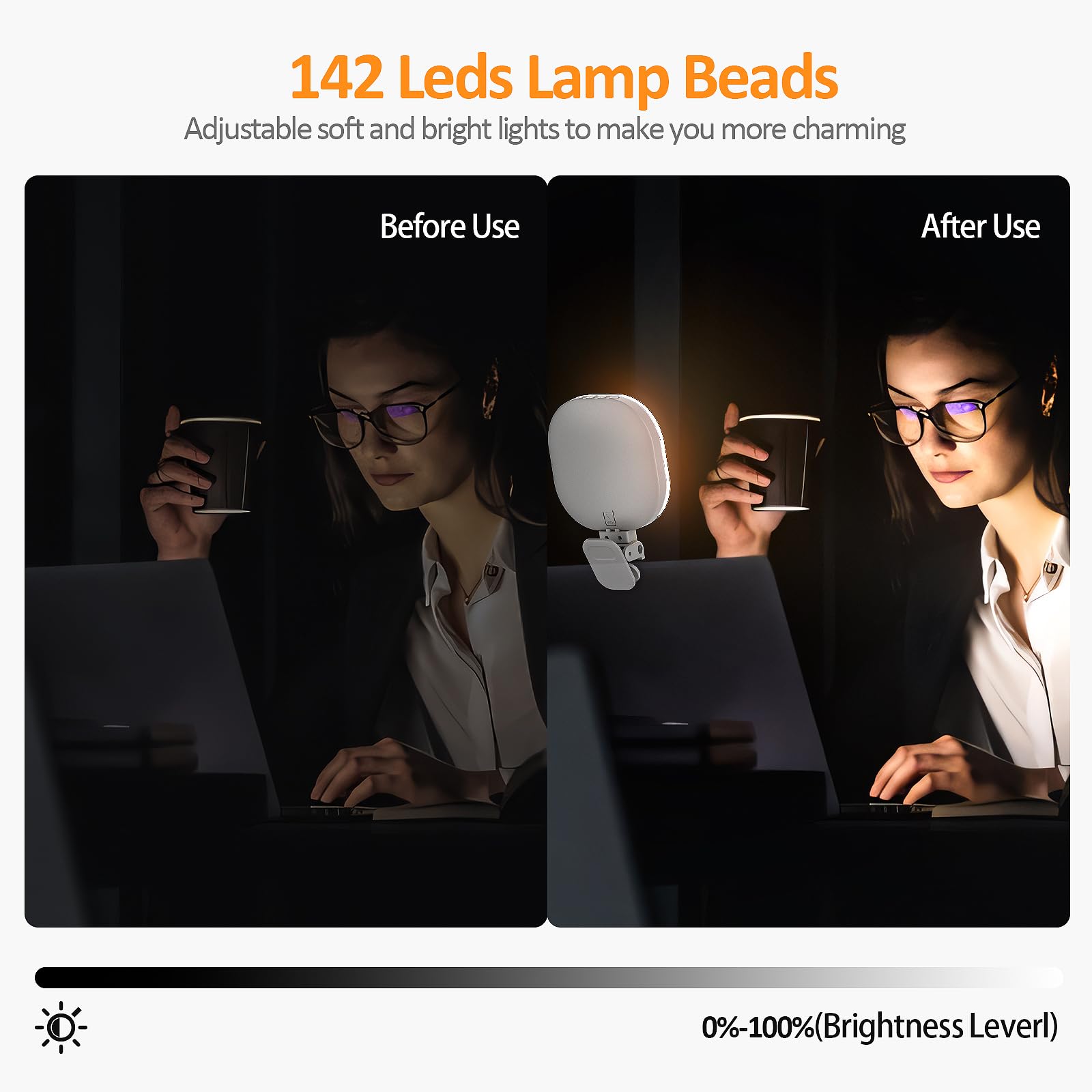 ZORBES LED Light for Video Shooting with 142 Beads and Adjustable 3 Mode Brightness | Rechargeable 2000mAh Clip for Phone Laptop and Camera