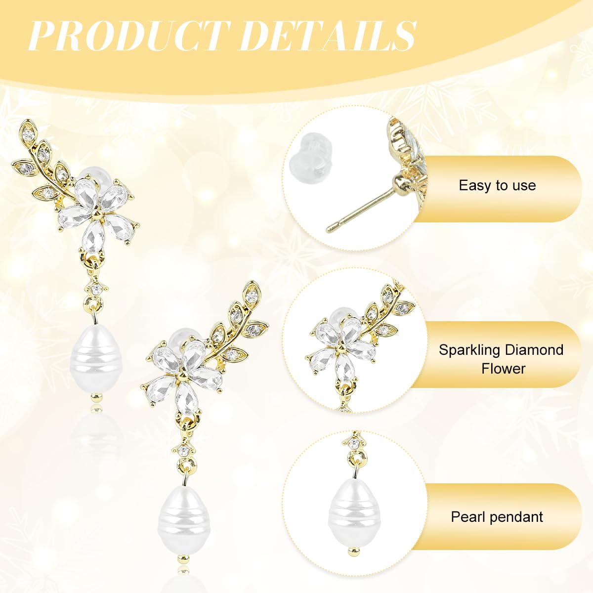 ZIBUYU Gold Pearl Flower Dangle Earrings for Women featuring Hypoallergenic Nickel-Free Alloy | Elegant Lightweight Jewelry for Weddings and Everyday Wear