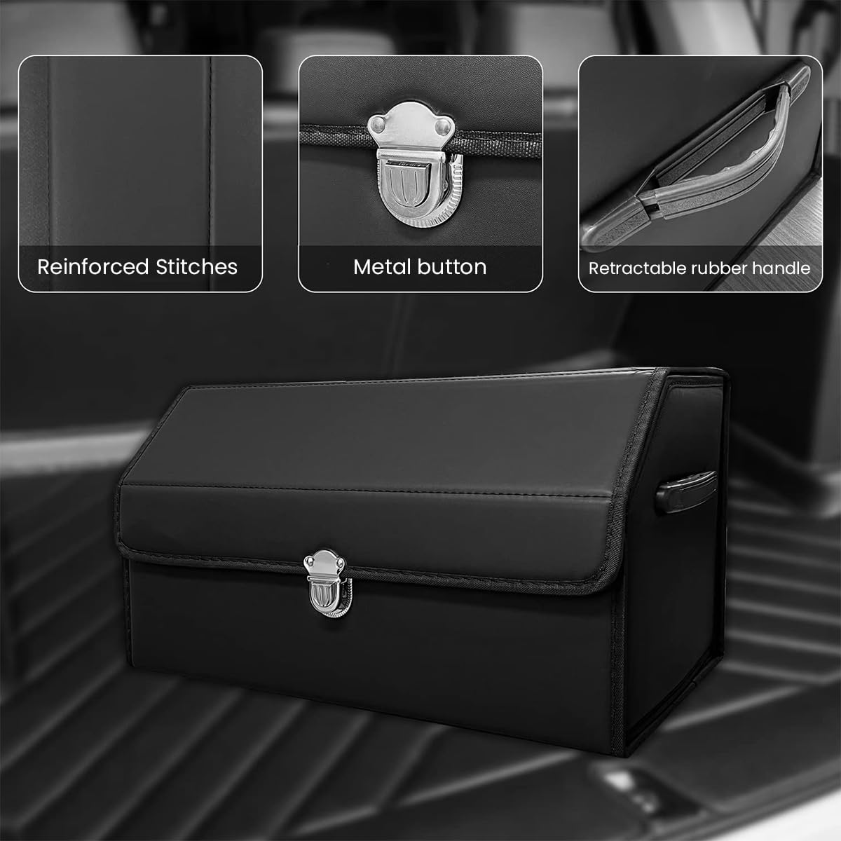 STHIRA Car Boot Organizer for All Car Models featuring Foldable Leather Design | Spacious Trunk Storage