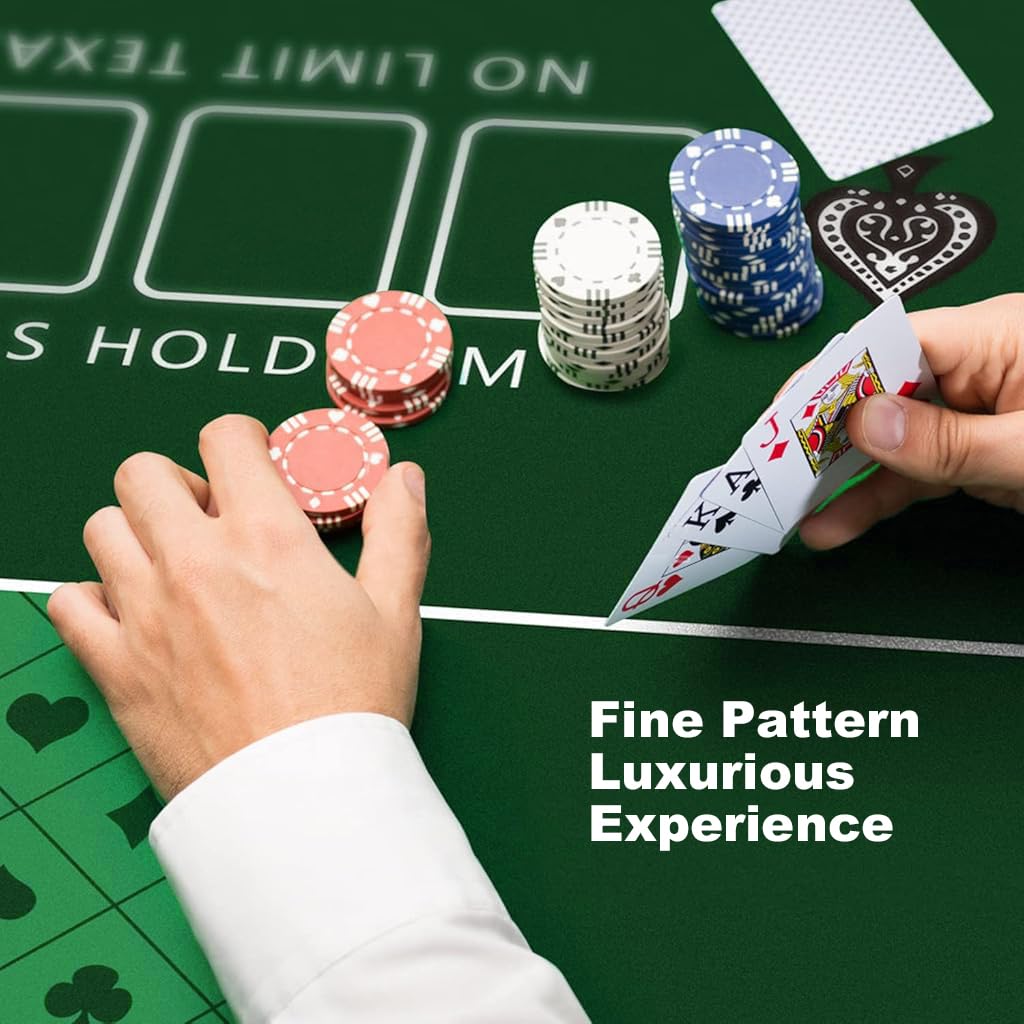 HASTHIP Poker Mat for 8 Players with 70.8x35.4 in Rubber Surface and Card Layout | Portable Table Topper