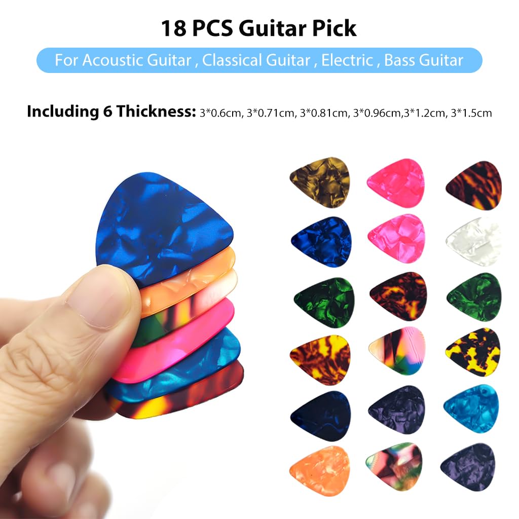 PATPAT® 18Pcs Guitar Pick & 8Pcs Guitar Finger Protector with 4 Sizes Guitar Picks for Acoustic, Silicone Fingertip Protectors Finger Protection for Beginner Pressing String Finger, Guitar Accessories