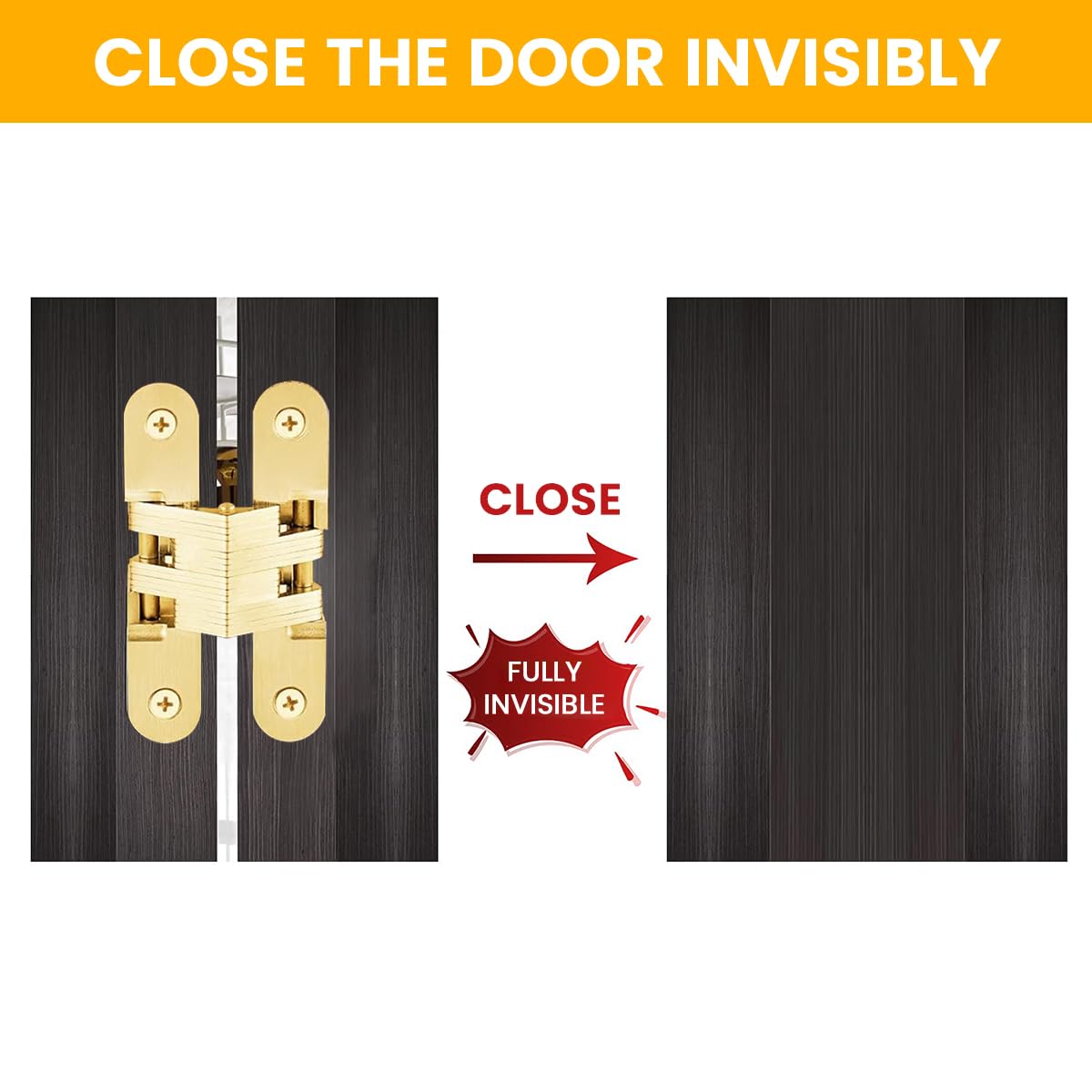 Serplex Door Hinges for Wooden Cabinets with Invisible Embedded Design | 8PCS Zinc Alloy Golden