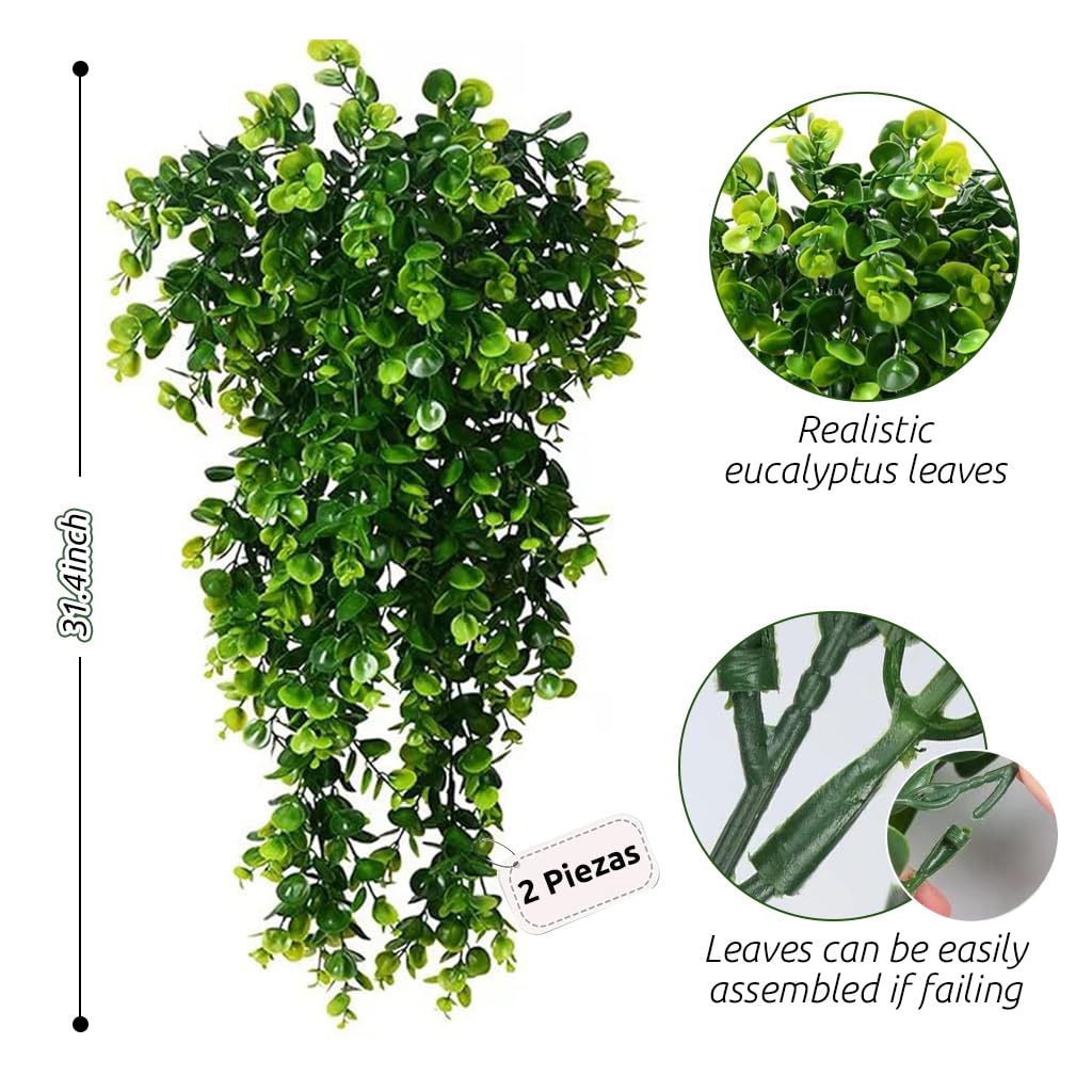 Supvox® 2Pcs Realistic Eucalyptus Vine Evergreen Eucalyptus Balcony Hanging Decor Home Decor Wall Decor 31.4 Inches Realistic Eucalyptus Hangings Artificial Eucalyptus Vine Garden Decorative