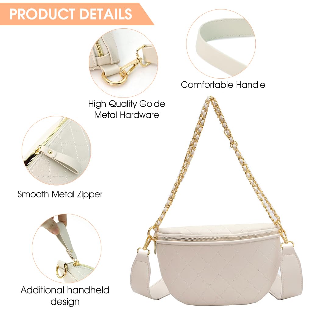 PALAY® Women Sling Bag Fashion PU Shoulder Bag for Women Chain Bag Wide Shoulder Strap Crossbody Bag Phone Bag Casual Style Women Bag for Daily, White