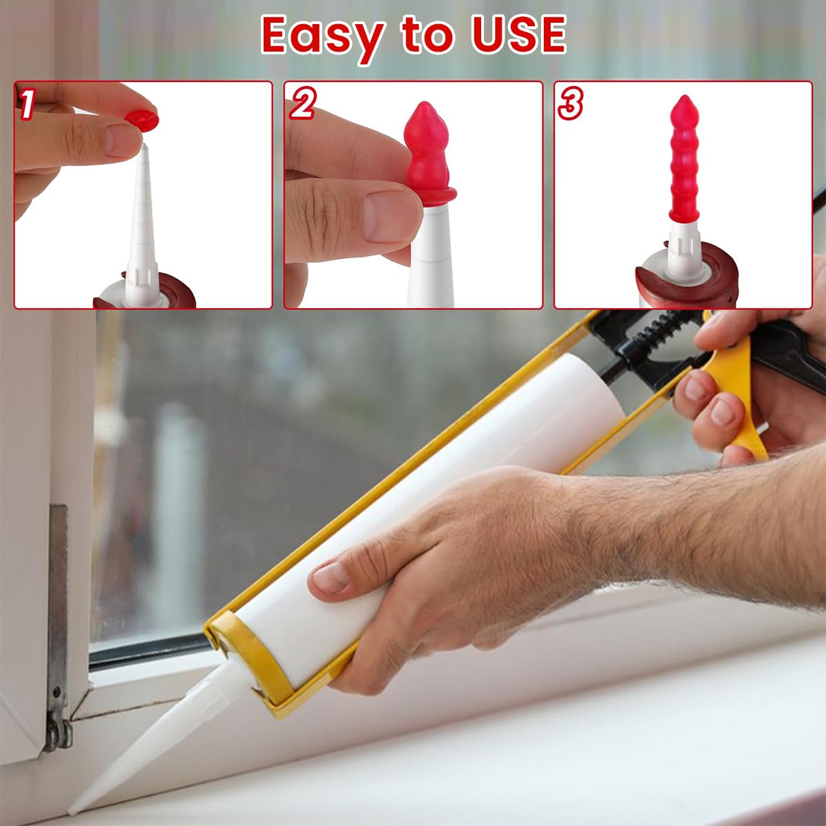 Serplex Caulk Applicator Nozzle Caps 20 Pcs for Caulking Guns with Elastic Silicone Seal | Mess Free Storage