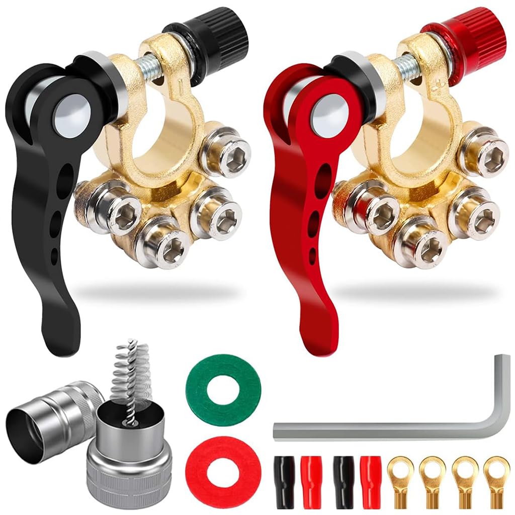 ZIBUYU Car Battery Terminal Clamp for SAE JIS A Type Posts with 4 Port Tinned Copper Connectors | 3PCS Set