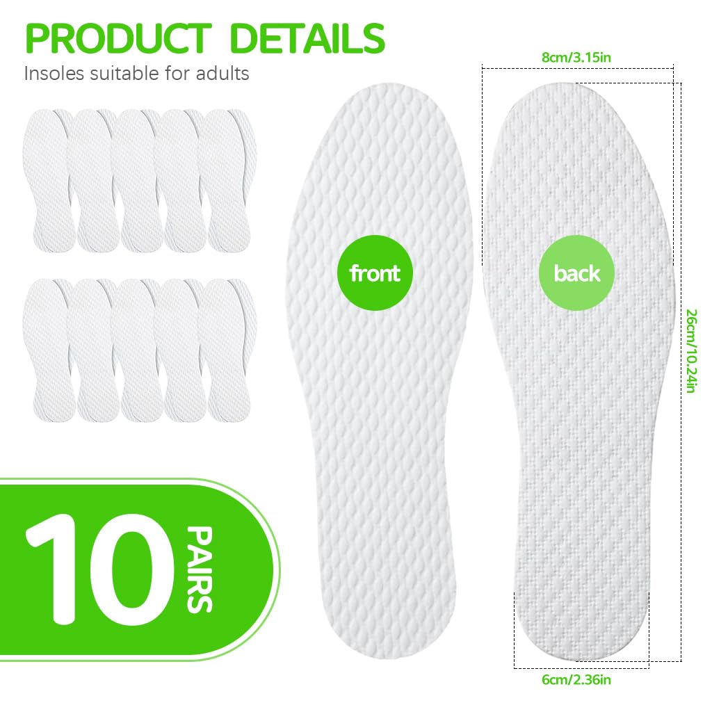 Venzina Cotton Shoe Insoles for Running and Daily Wear featuring Breathable Wood Pulp 10 Pairs 26cm | Disposable Anti Odor Inserts for Men and Women