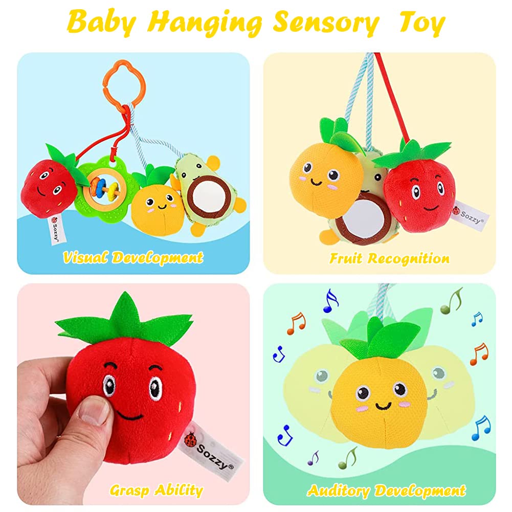SNOWIE SOFT Baby Soft Hanging Rattle Toy for Car Seat and Stroller with Teethers | Multicolor Plush for Infants 3 to 12 Months