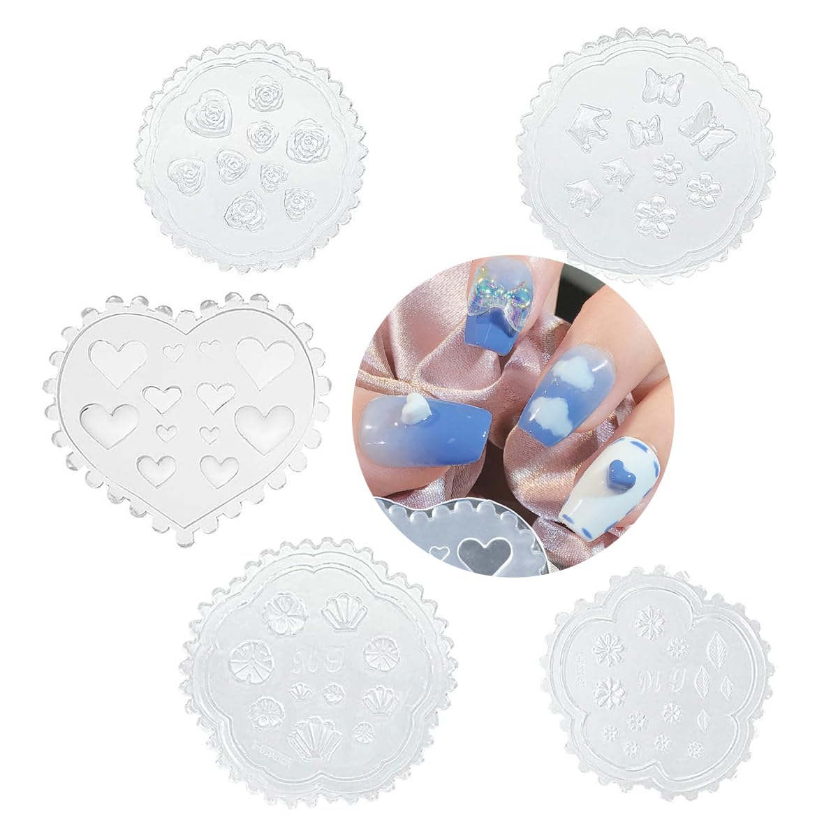 HASTHIP® 5Pcs DIY Nail Charms Resin Mold 3D Nail Art Mold Silicone Resin Mold Decorative Floral Nail Charm Silicone Mold for Resin DIY Nail Art Charms Making Tools