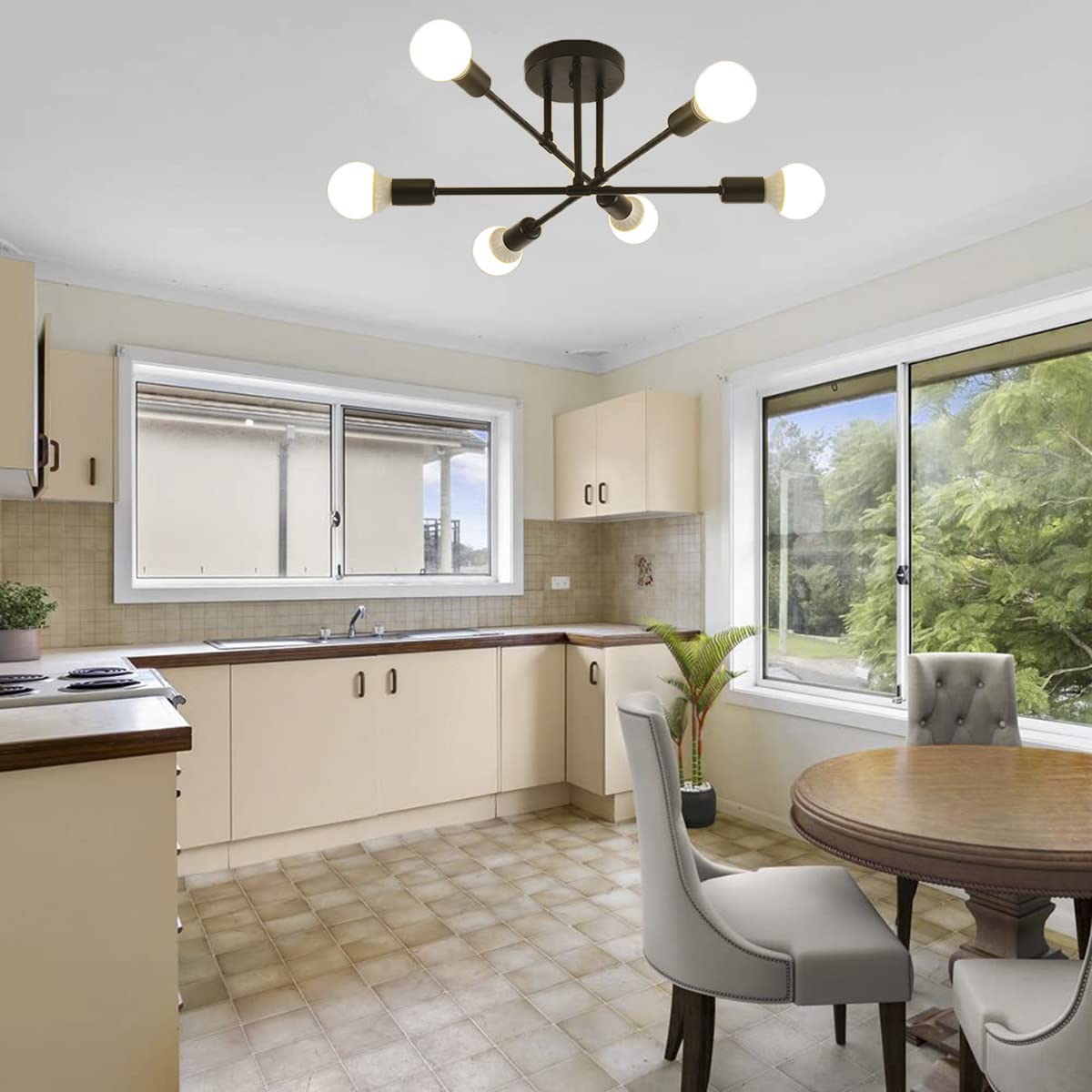 ELEPHANTBOAT Hanging Lights for Living Room featuring 6-Light Metal Chandelier | 2 PCS