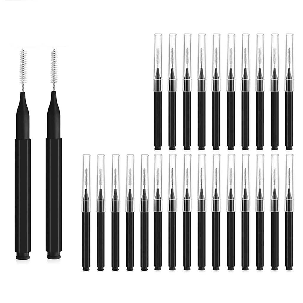 HANNEA® 25Pcs Braces Brush for Cleaner Interdental Brush, 2.5mm Toothpick Dental Tooth Flossing Head Oral Dental Hygiene Flosser Toothpick Cleaners Tooth Cleaning Tool, Black