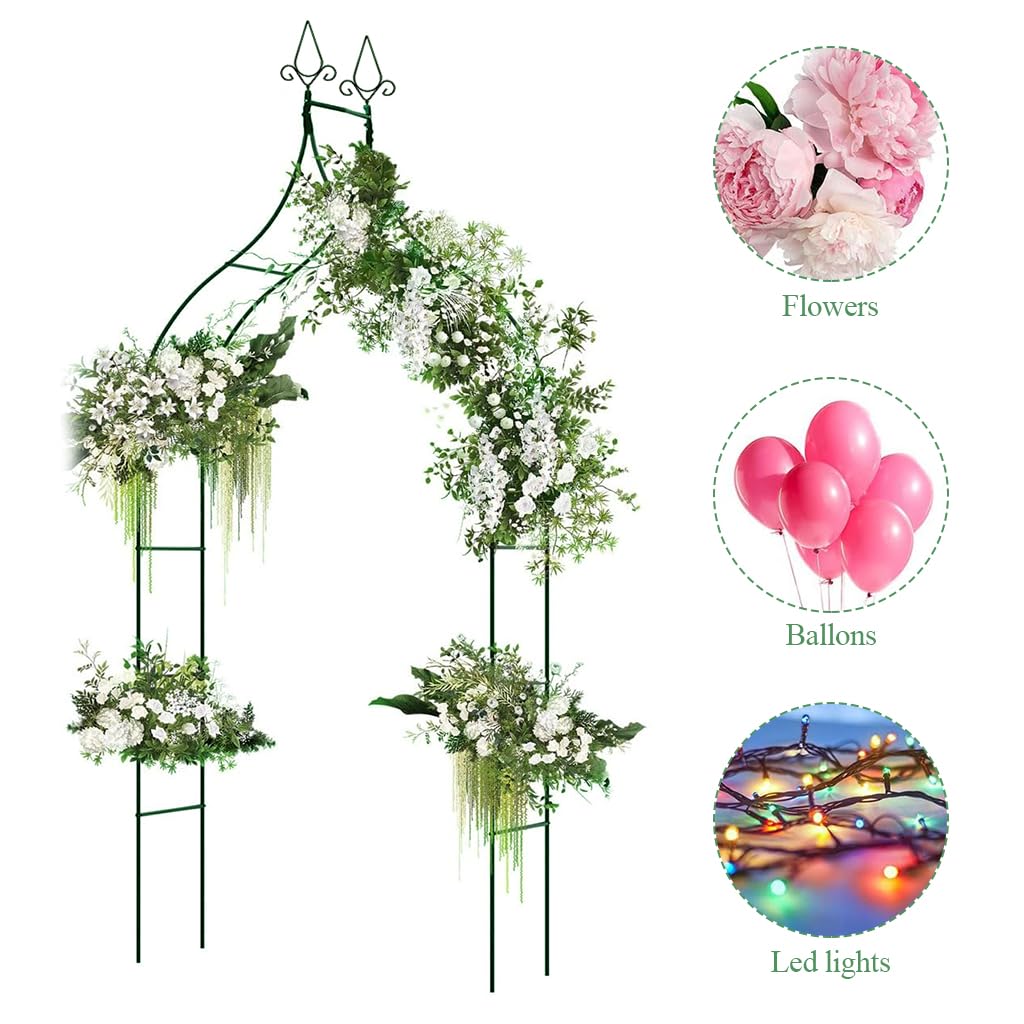 Supvox® Metal Wedding Arch Trellis Sturdy Iron Garden with Pergola Style Backdrop for Flower Stand Climbers Plants Outdoor Indoor Ceremony Party Decor Easy Assembly 255x140x38cm 2PCS