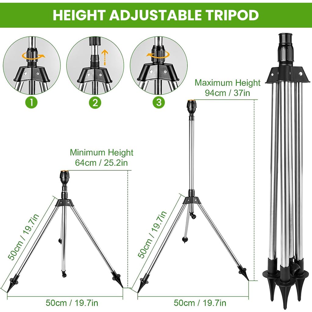 HASTHIP Garden Rotating Tripod Sprinkler for Lawn and Yard with 22 in Stand | 360° Adjustable Watering System