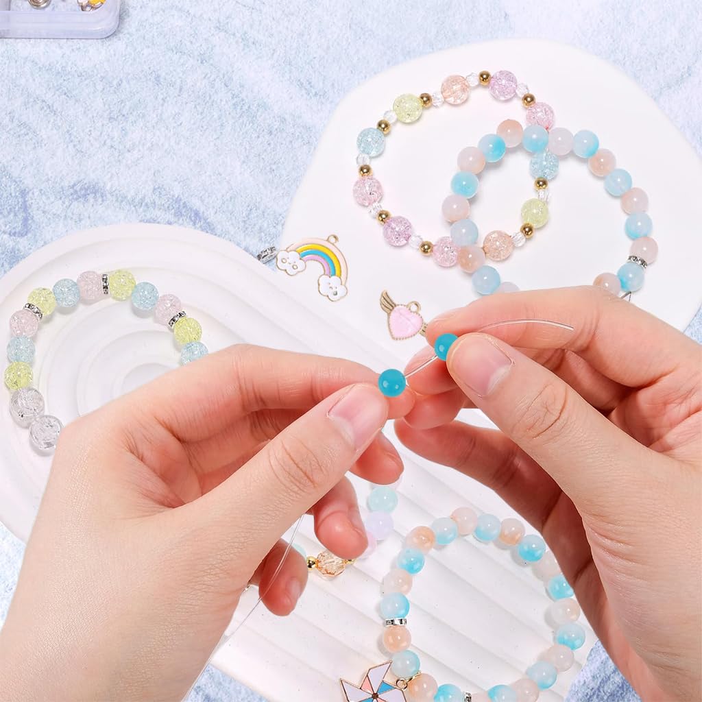 SANNIDHI Bracelet Beads for Making with 2010 pcs 8 mm Cracked Crystal Glass Kit | 24 Color DIY Set