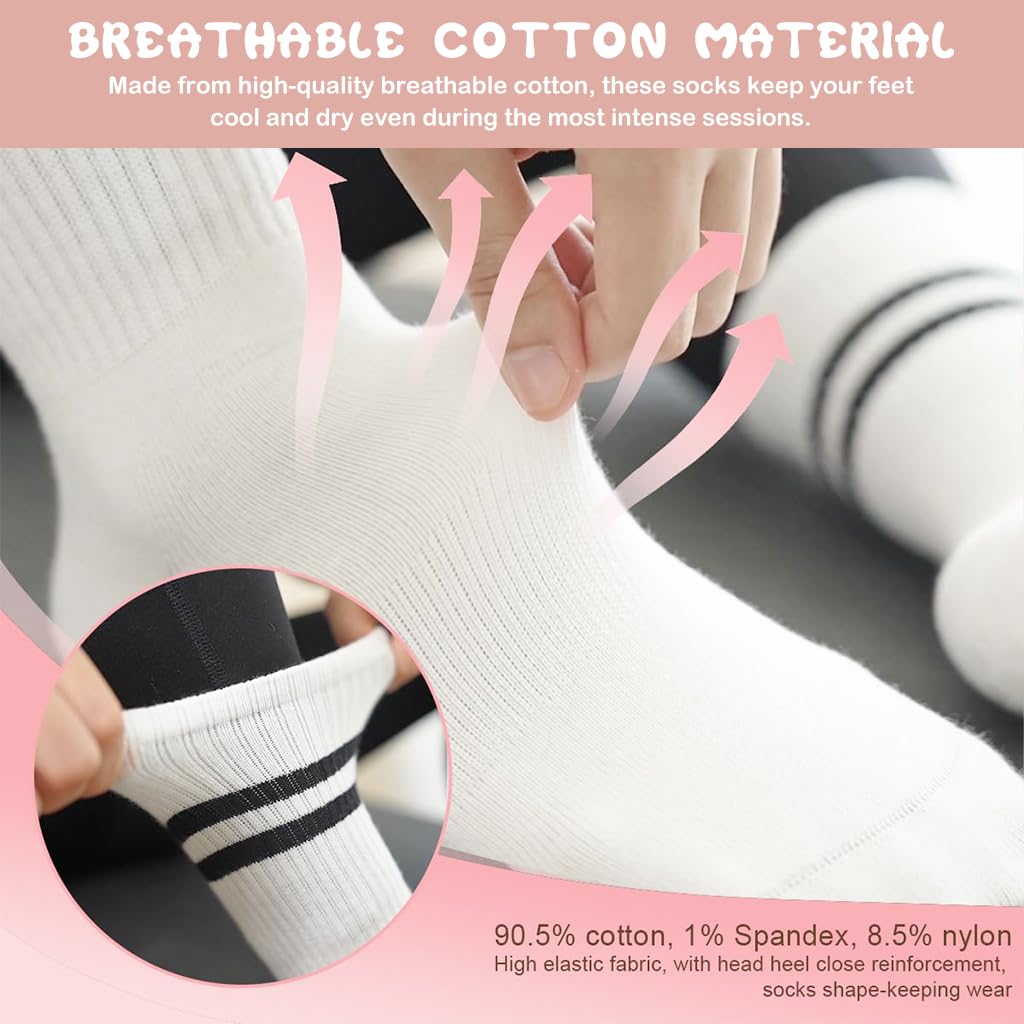 ZIBUYU 3 Pairs Yoga Socks with Non-Slip Straps, Over-the-ankle Fitness Socks for Women Fashion Cotton Yoga Socks, Women Yoga Socks for Home Workout Gym Sports Fitness