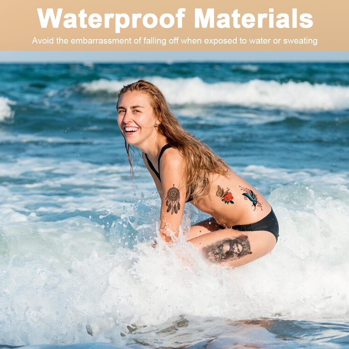 MAYCREATE Temporary Tattoo with 34 Sheets for Men and Women featuring 3D Realistic Designs | Waterproof Body Art Stickers