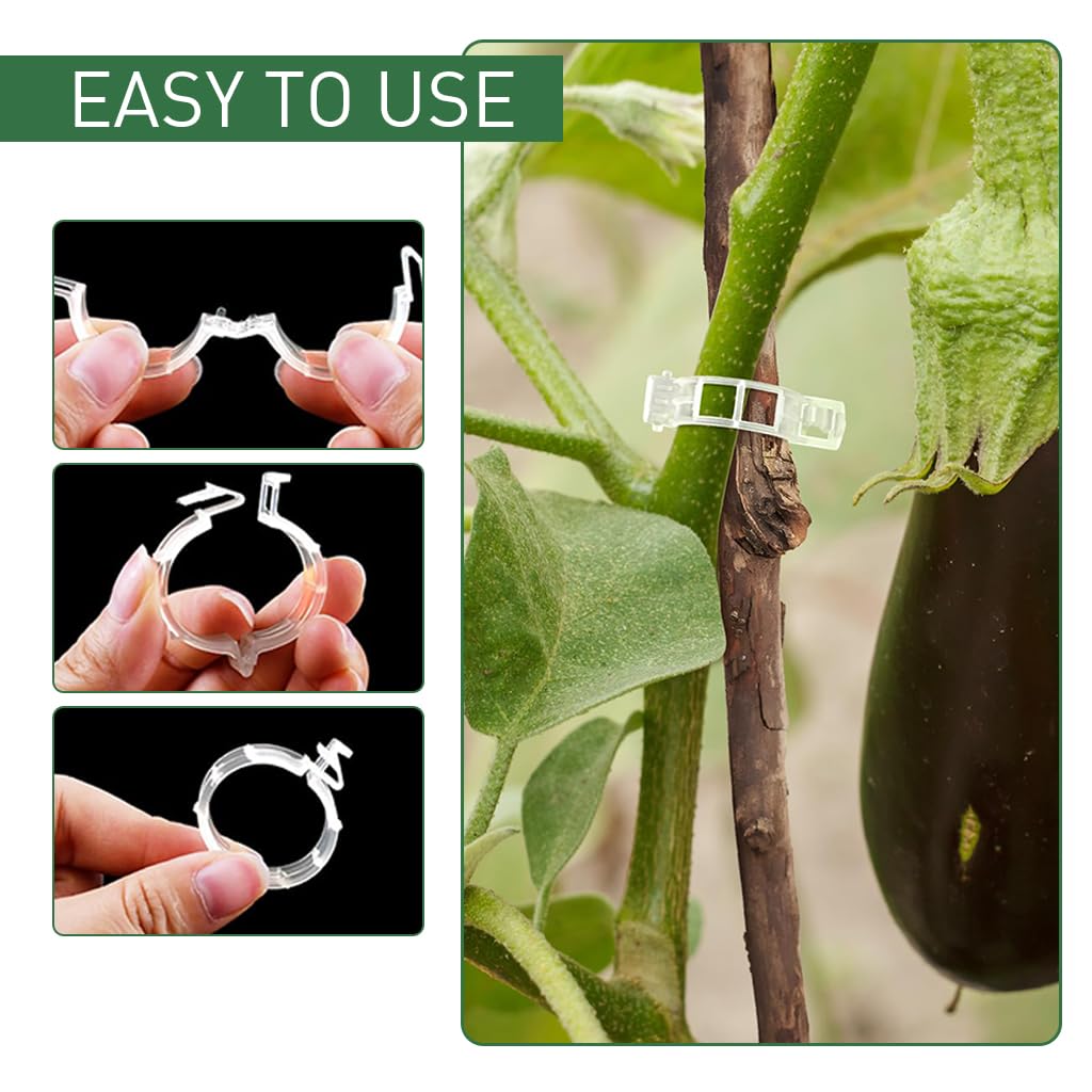 HASTHIP® 300Pcs Gardening Supportive Ring Clips - Creeper Plant Support - Plant Sticks Support for Vines Hook & Vines Climbing Clip - Plants Support Clips for Flowers, Vegetables, Plants