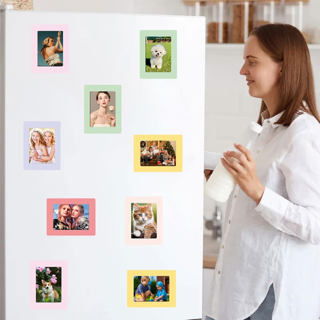 HASTHIP Magnetic Photo Display for Fridge with Full Magnetic Backing 6Pcs 4.8x6.3 Frames | Reusable Photo Holder Set