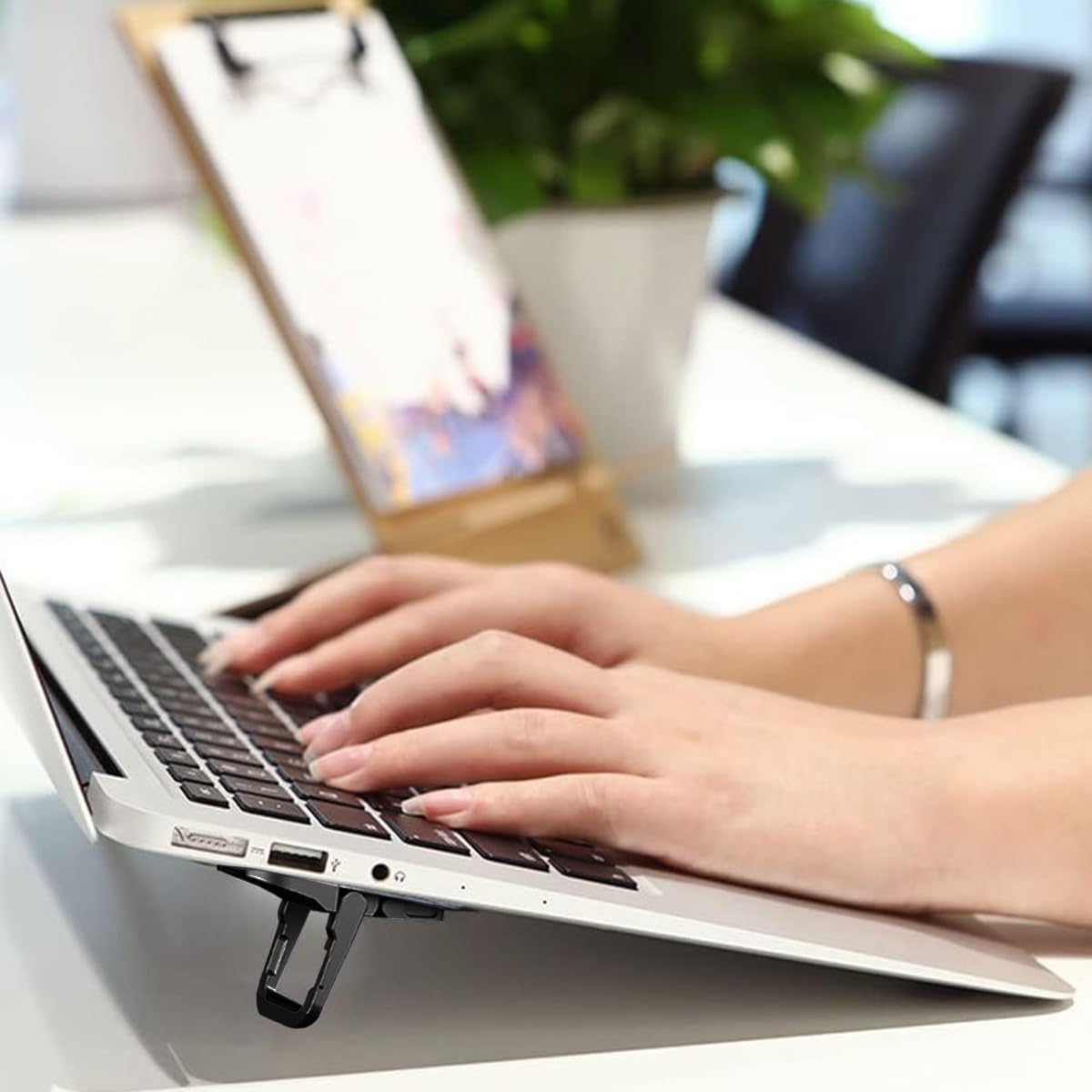 Zeitel Keyboard Stand for Desktop and Laptop with 8° and 13° Adjustment | Self-Adhesive Aluminum Riser 2Pcs