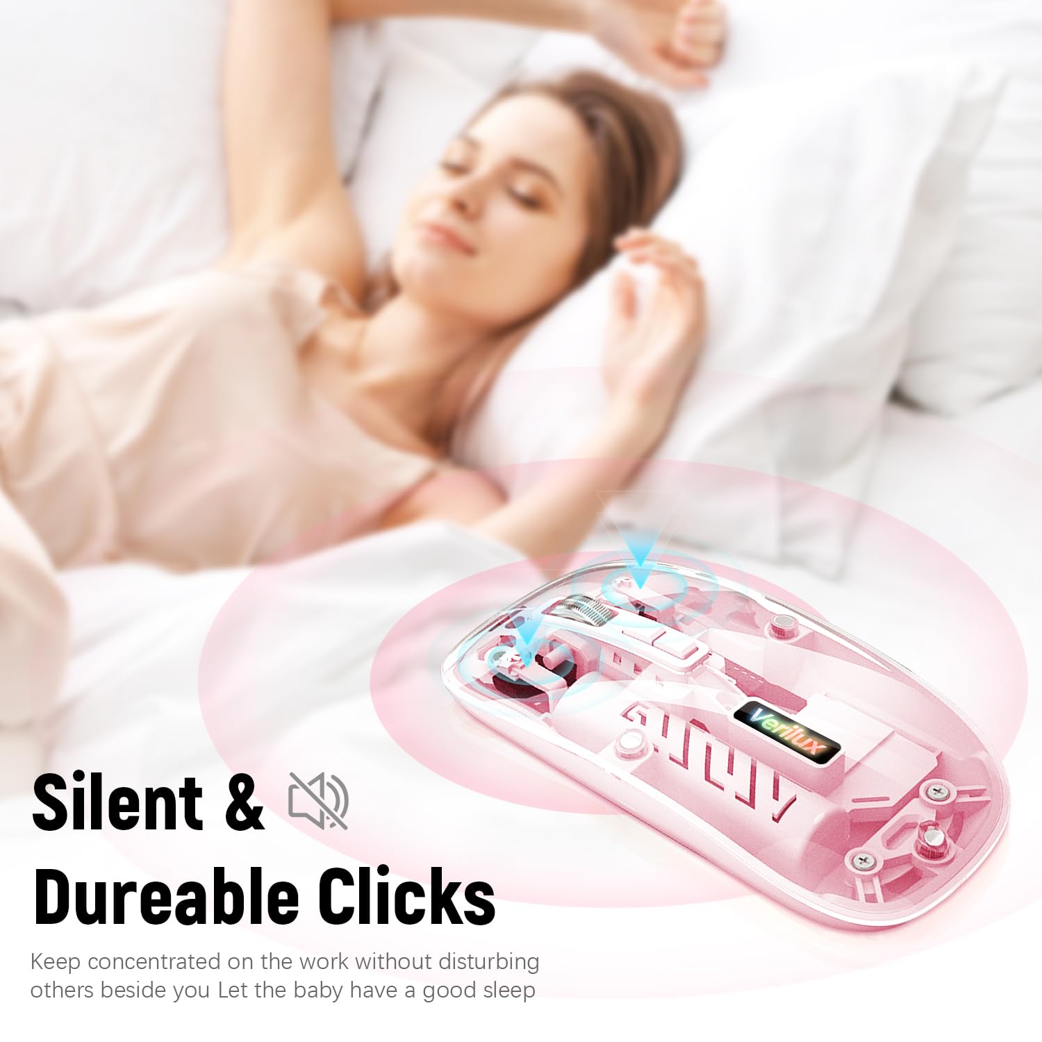 Verilux Wireless Mouse for Laptop with 2.4G & Bluetooth 5.1 featuring 1600DPI and Transparent Design