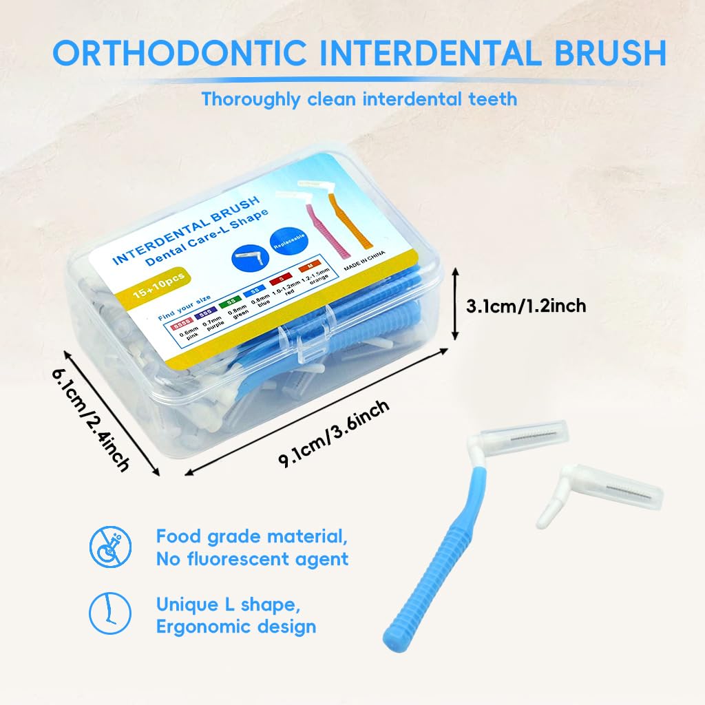ZIBUYU Interdental Brush Cleaners for Oral Hygiene with L Shaped Handle and 10 Replacement Heads
