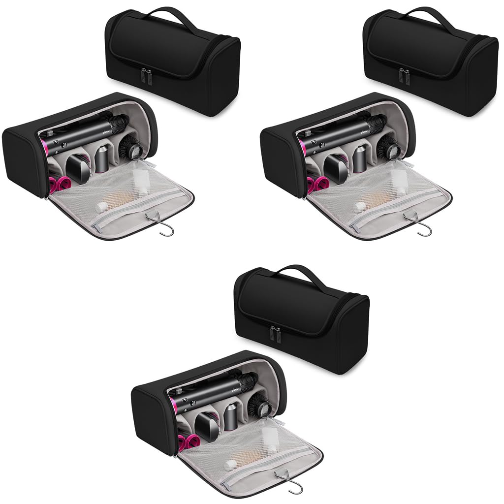 MAYCREATE Travel Storage Bag for Dyson Airwrap featuring 5 Compartments and Hanging Hook | PU Waterproof Organizer for Hair Styling Tools