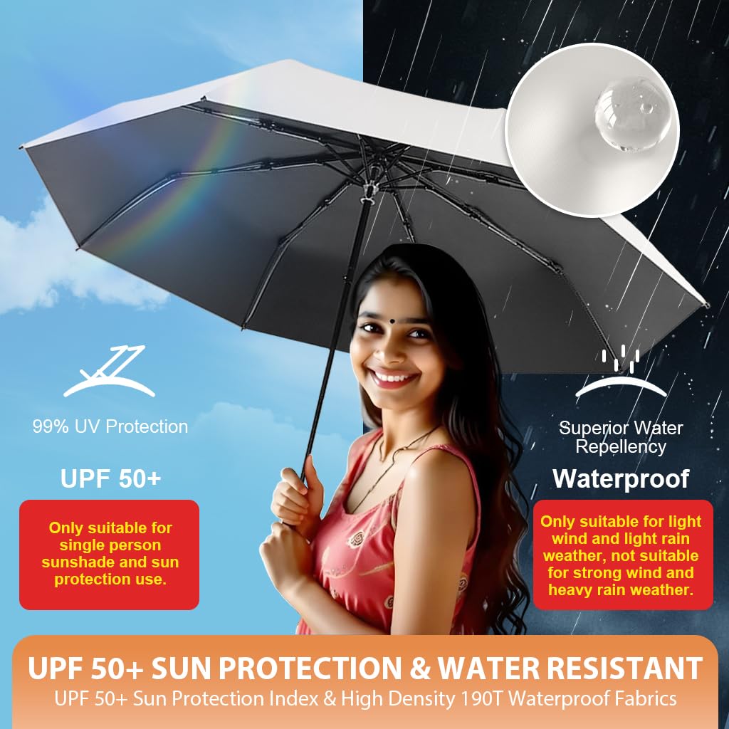 Venzina Sun Umbrella with UPF 50+ Protection and Fiberglass Ribs | 2PCS Beige Set