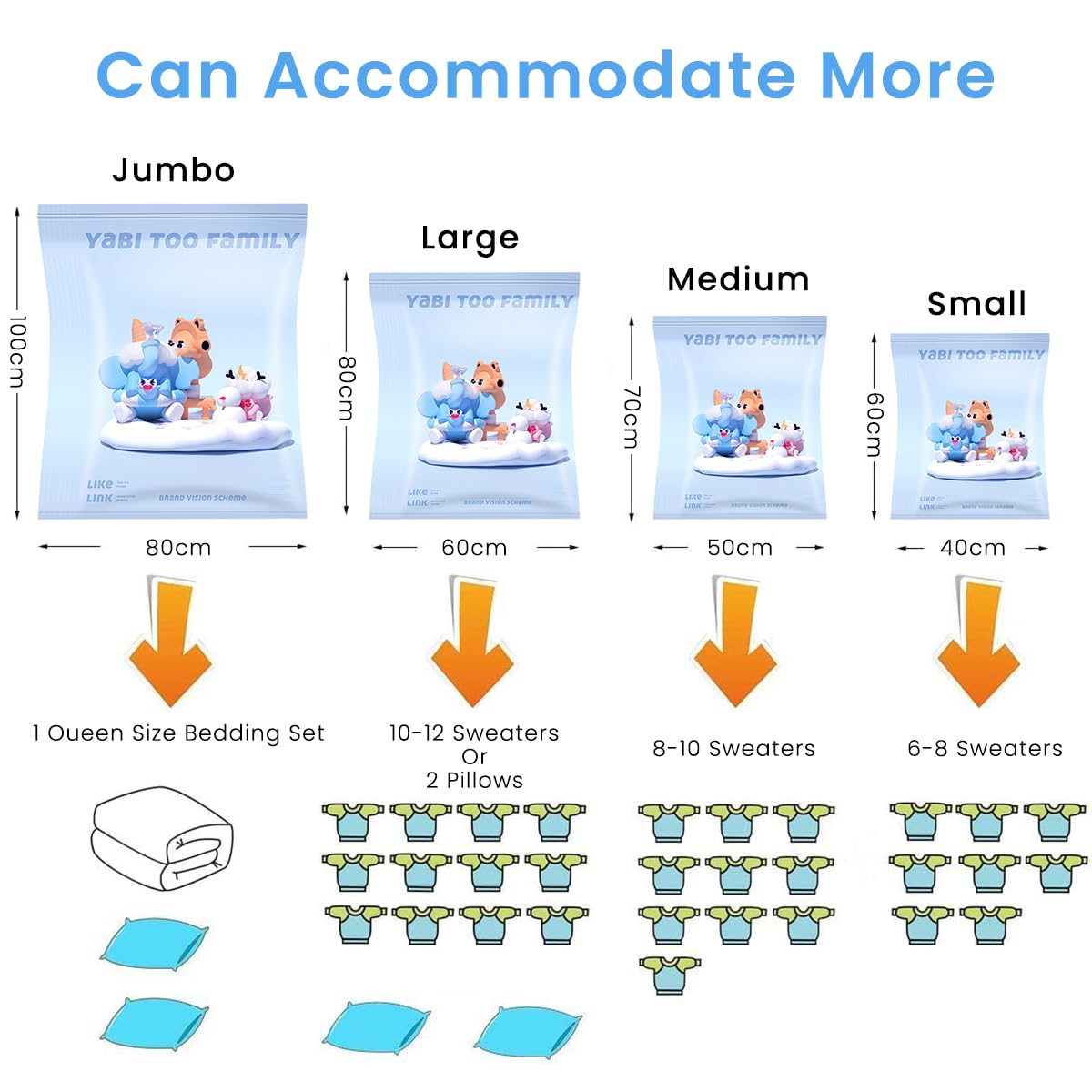 Supvox Vacuum Storage Bags for Clothes and Bedding with Electric Pump 8Pcs | Double Seal PA&PE