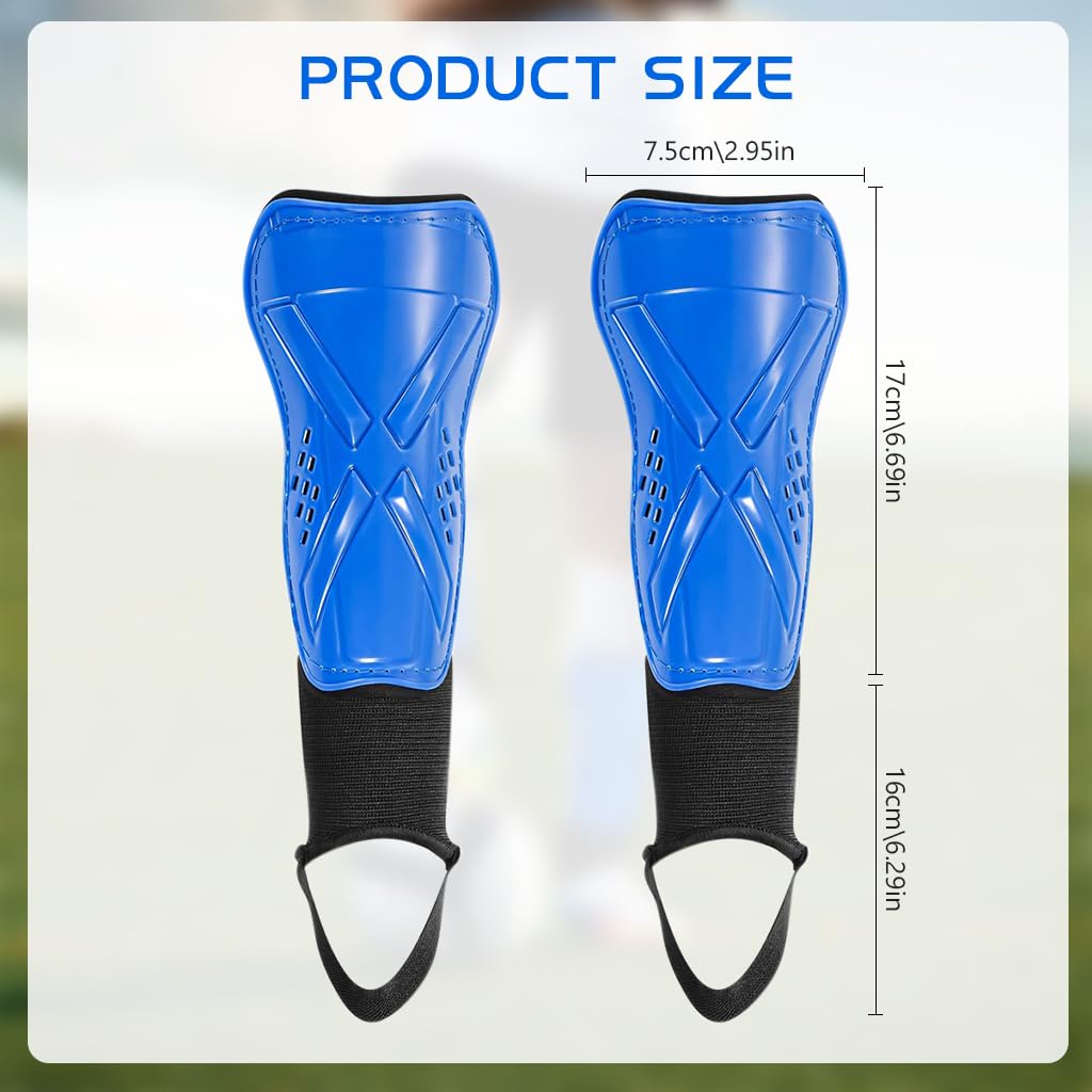 Proberos Football Shin Guard for Kids with EVA Cushioning and Ankle Support | Blue Adjustable Fit 8–13 in