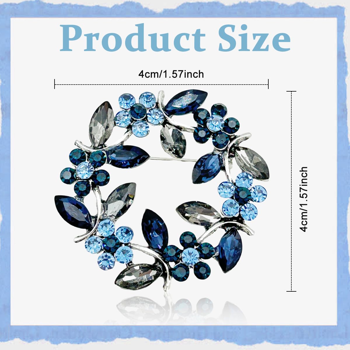 SANNIDHI Flower Brooch Pin for Women featuring Blue and Grey Rhinestone Wreath Design