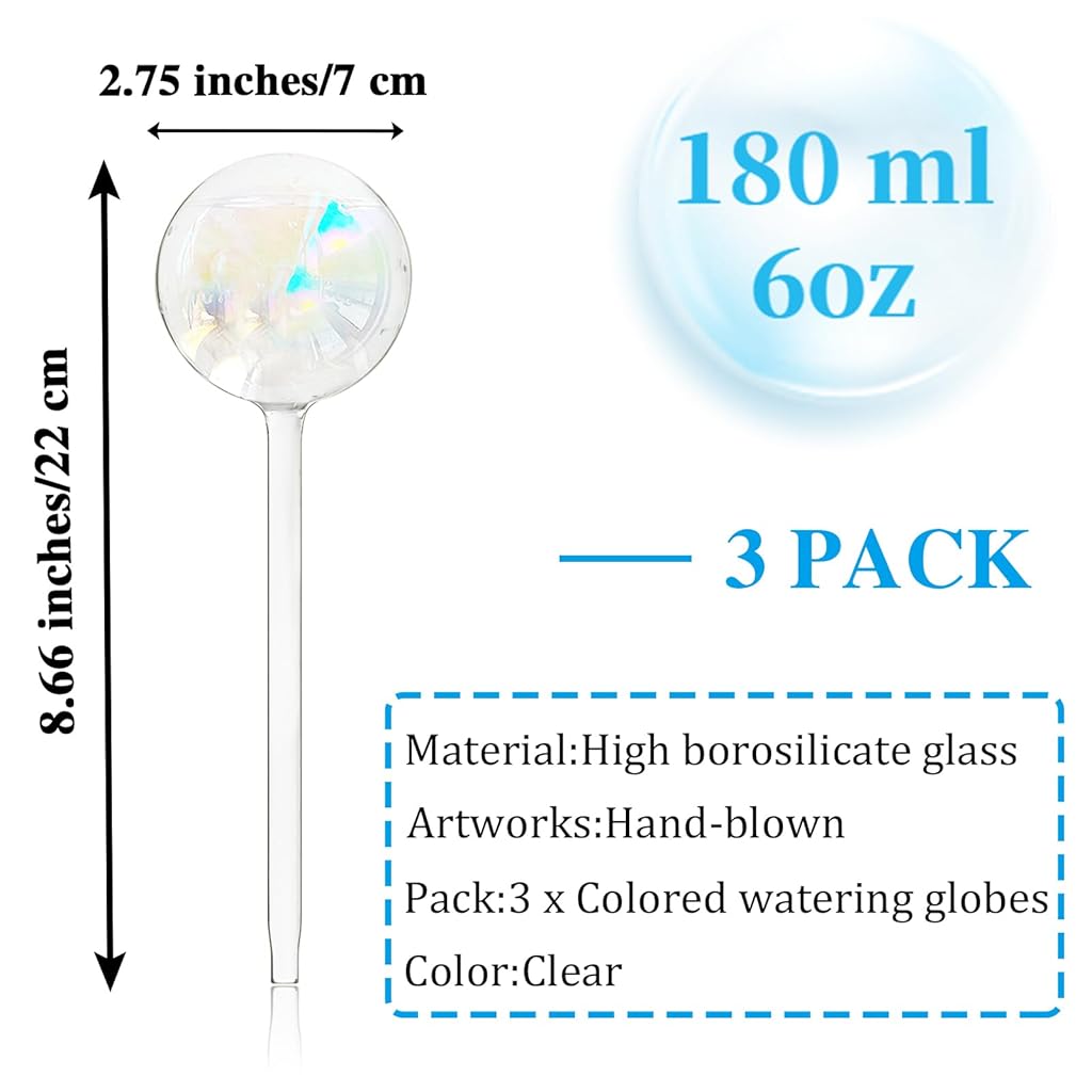 HASTHIP® 3Pcs Slow Watering Ball Glass Ball Slow Watering Drip Irrigation Ball for Planter, Flower Pots, Decorative Laser Colored Glass Ball Slow Dripping Watering Ball