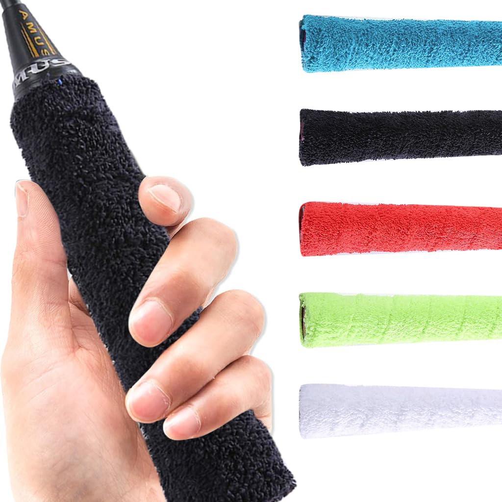 Proberos® 5 Rolls Racquet Towel Grip, Towel Grip for Badminton Racquet, 5 Colors Cotton grip for Badminton Racket Sweatband Tape Anti-Skid Towel Grip Tape