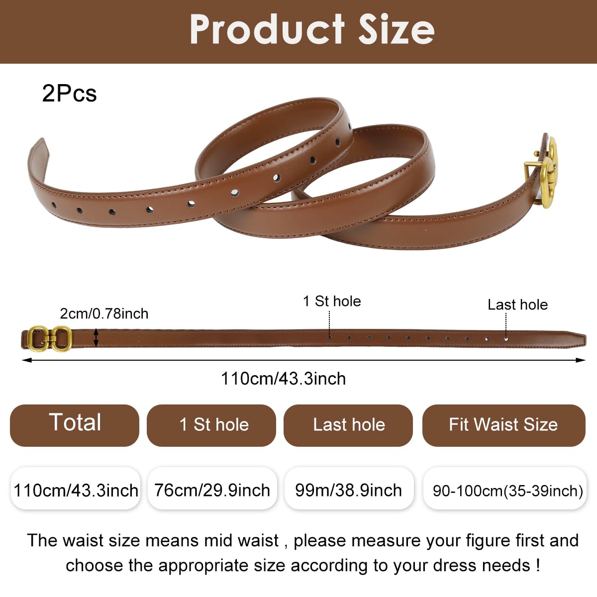 SANNIDHI Belt for Women Jeans and Dresses with Gold Metal Loop Buckle in Brown & Black