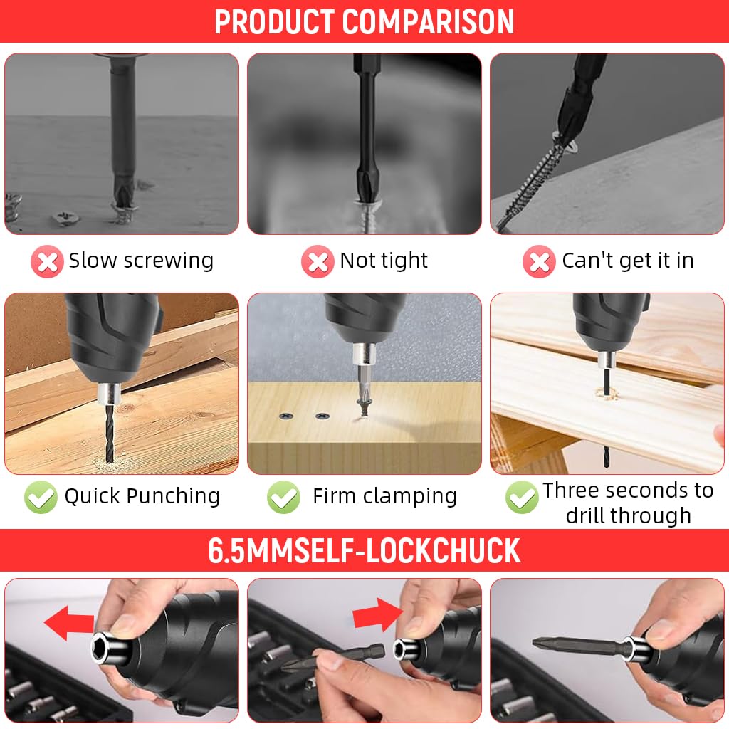 Serplex Electric Screwdriver Set 47 Pcs for Home Projects with Swivel Handle and LED Light