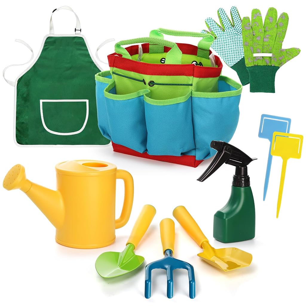 HASTHIP Kids Gardening Tools Kit for Outdoor Play featuring 9 Pieces and Tool Bag | Child Safe Plastic Set