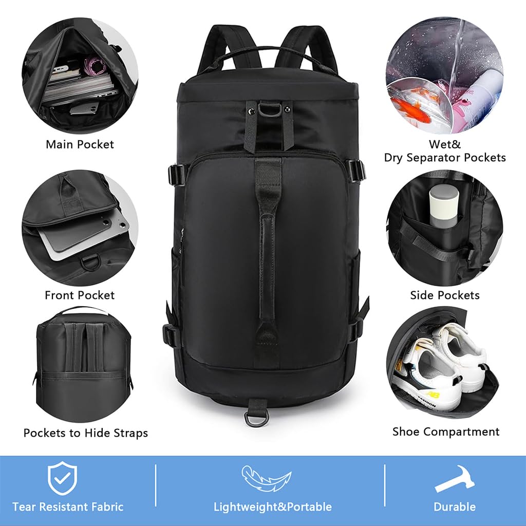 ZIBUYU Gym Bag Duffle Bag for men with Removable Shoulder Strap Travel Backpack Multipurpose Nylon Travel Bag Fitness Bag with Shoe Compartments Multi Compartments Backpack Bag for Travel