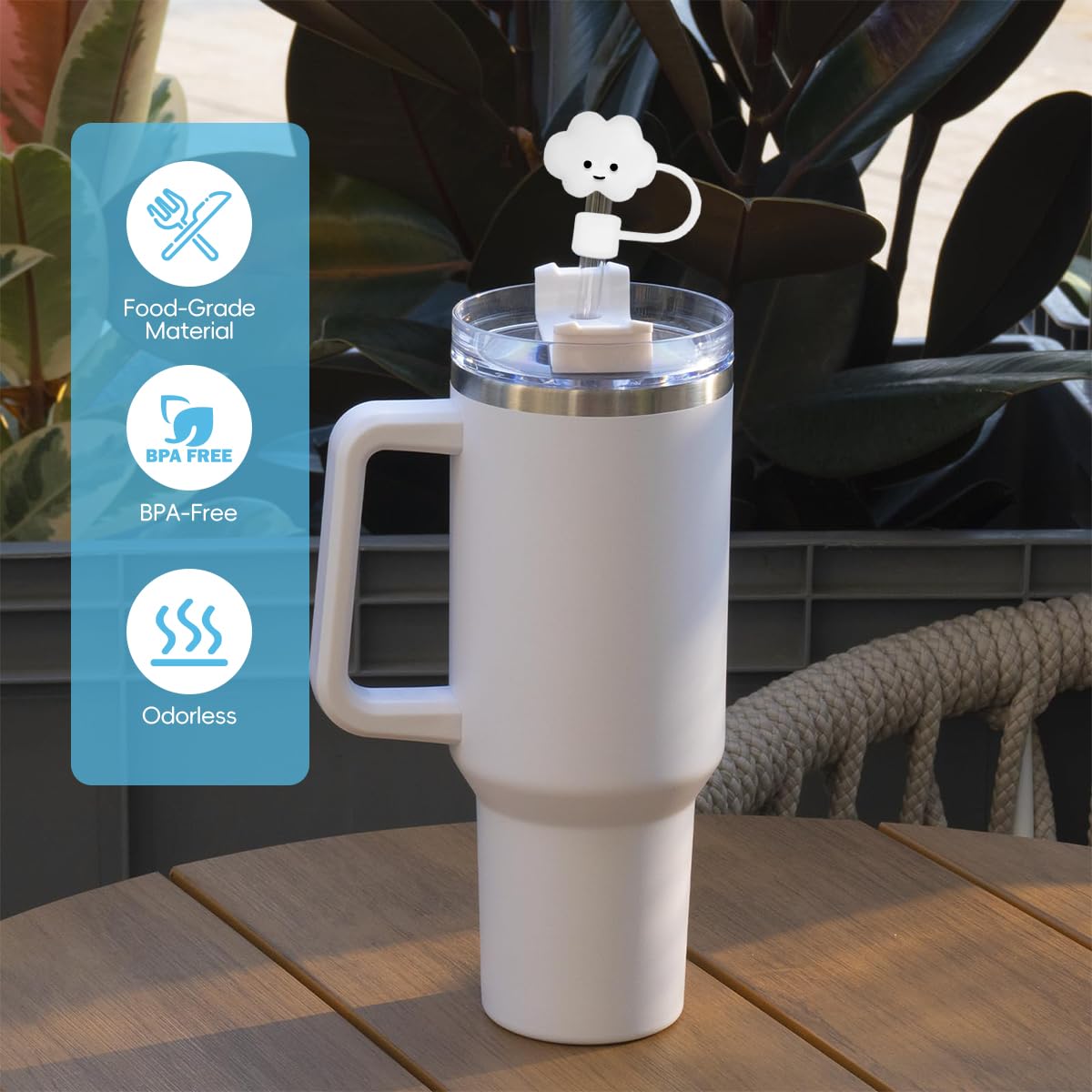 HASTHIP Straws for Stanley Cup with 12PCS 12.2 in Reusable PE Design and Cloud Caps | Cleaning Brush Included