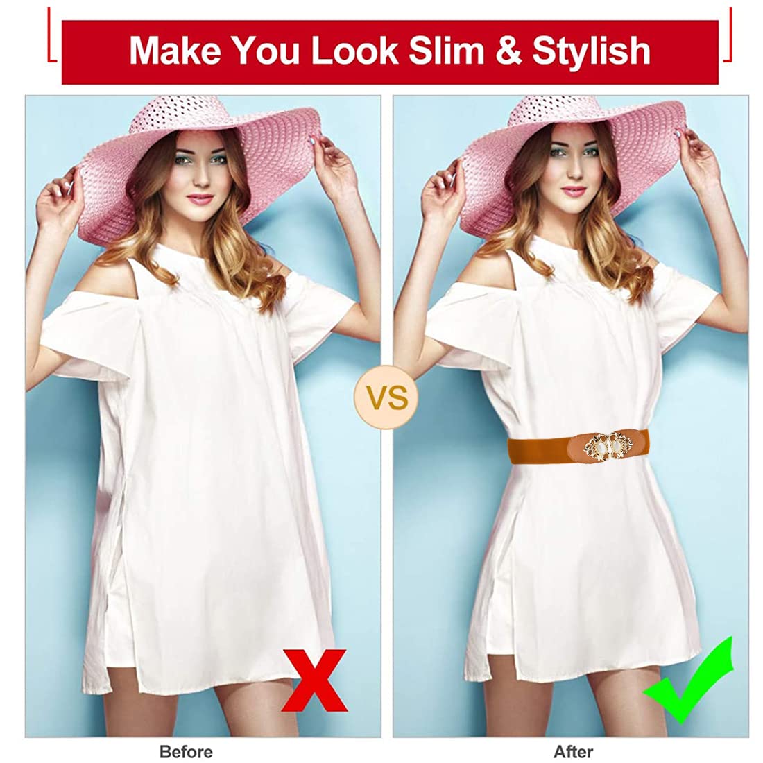 PALAY Brown Stretchable Elastic Waist Belt for Dresses with 4 cm Width and Metal Interlocking Buckle | Stylish Fit for Women and Girls