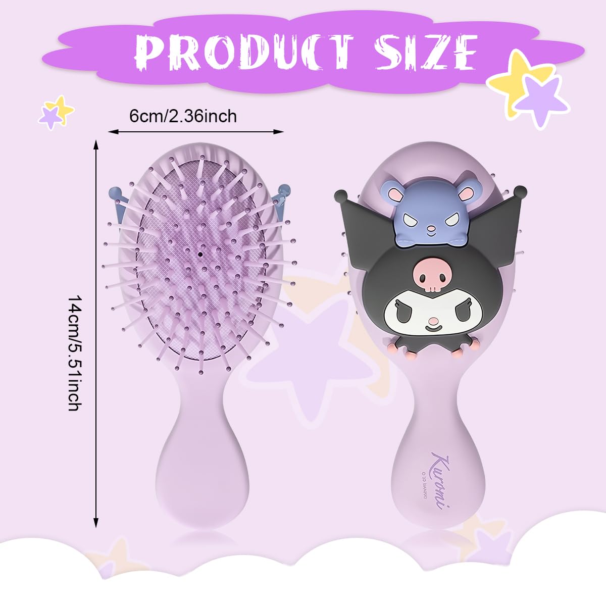 MAYCREATE Hair Brush for Girls with Ergonomic Handle and 5.3 in Size | Gentle Kuromi Design for Kids